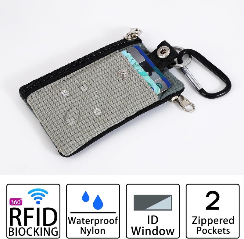 MASAPHIL MASAPHlL Small Lanyard Wallet for Women/Men with RFID Blocking ID Badge Holder, Minimalist Nylon Zipper Pouch, Traval Neck Wallet with Keychain, ID Window for Card,Coin,Cash (Gray+Dark Gray) - Image 4